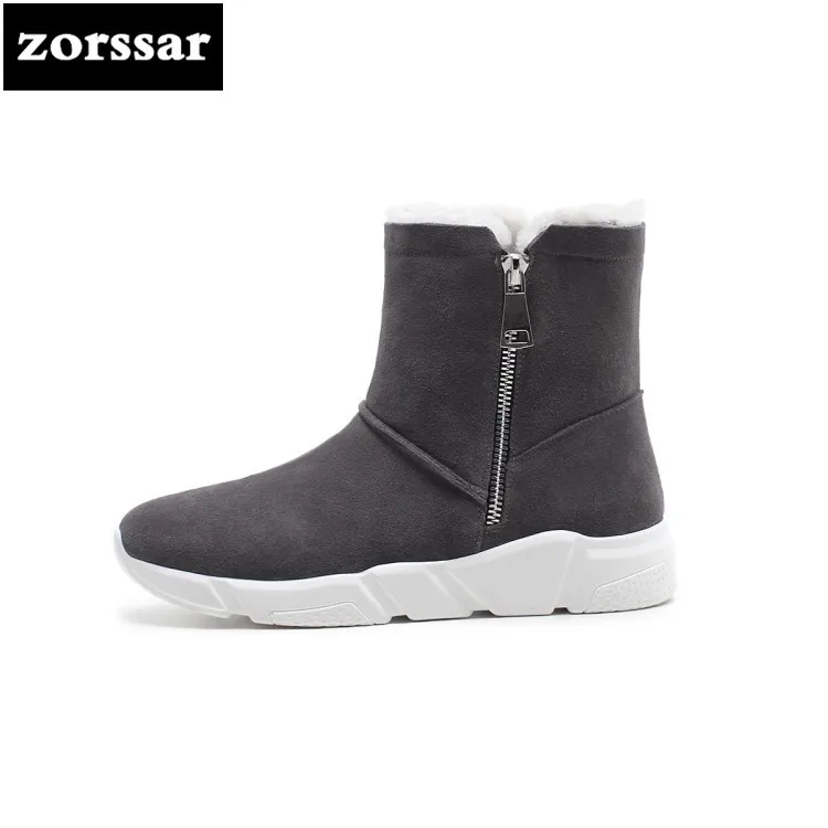 

{Zorssar} 2018 New Warm Plush Snow Boots Women Ankle Boots Comfort flat shoes Suede leather Winter woman shoes free shipping