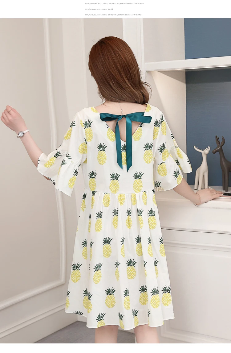 Платья для беременных 2019 Летний новый корейский мода ананас печати лук свободный для беременных Одежда для беременных vestidos