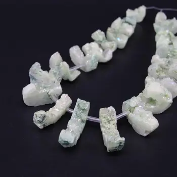 

15.5"Strand Light Green Natural Quartz Druzy Geode Top Drilled Slice Loose Beads,Raw Agates Drusy Slab Nugget Point Pendants