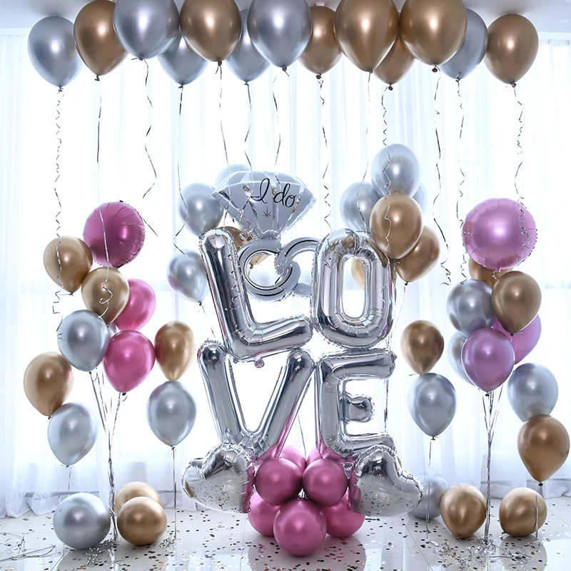 

Engagement Party Foil Love Balloons Set Wedding Decoration Metal Latex Ballon Set Bachelorette Party Bridal Shower Decoration