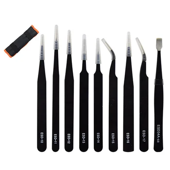 

9PCS ESD Stainless Steel Tweezers Kit Precision Anti-static Maintenance Tools for Electronics Jewelry Phone Repairing