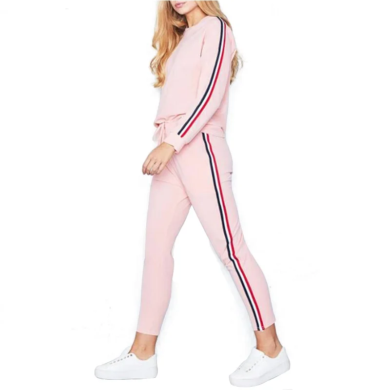 

Women's Active Tracksuit Striped Pattern Long Sleeve O Neck Pocketed Casual Sports Set
