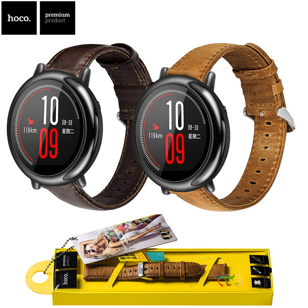 Ремешок HOCO из воловьей кожи для спортивных смарт часов Huami AMAZFIT винтажный браслет