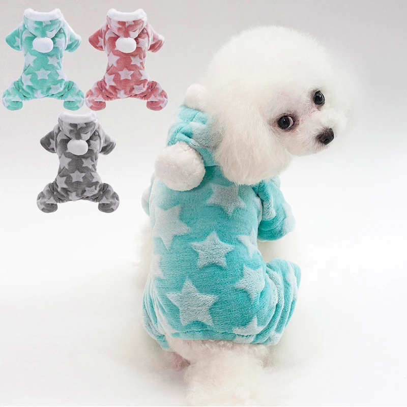 

TINGHAO Cute Winter Thick Warm Pet Coat Stars Printed Small Dog Clothes Hooded Four-legged Soft Fleece Jacket New Year 8A1565