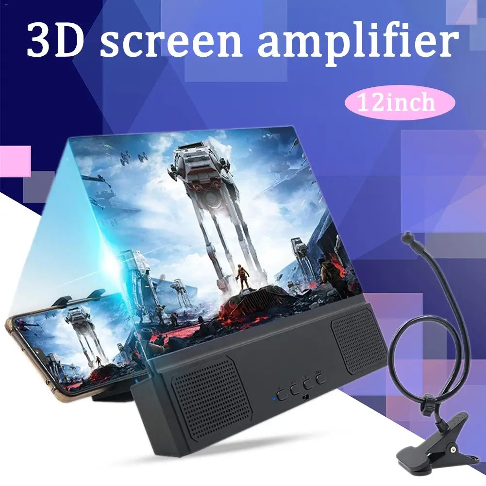 

3D HD Phone Screen Magnifier Bracket 12" Phone Desktop Movies Amplifier Stand Holder For Smartphone With Bluetooth Speaker