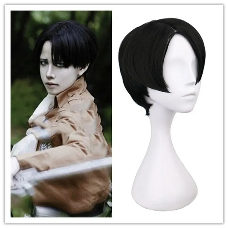 Harajuku Anime Wig Cosplay Attack on Titan-Levi/Rivaille Black Short Heat Resistant Synthetic Hair Wigs Peruca Pelucas