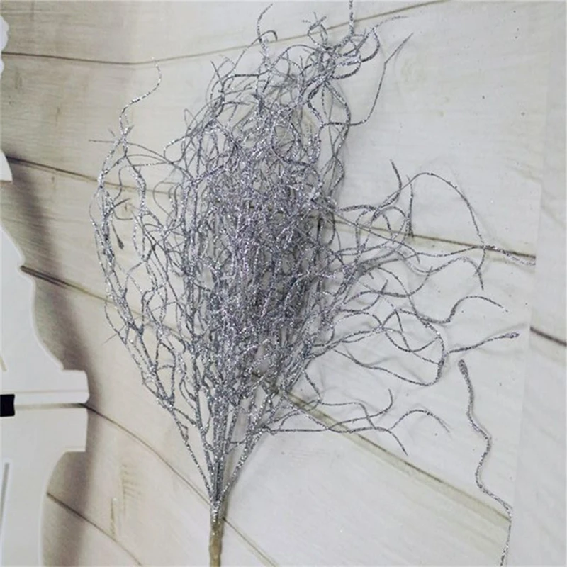 30 см искусственные с блестками высушенная ветка пластик Eulaliopsis ветка дома Рождественская елка украшения Свадебная вечеринка моделирование Декор - Цвет: Серебристый
