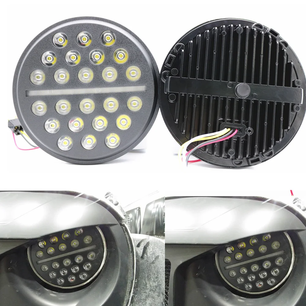 For Yamaha 7 LED DRL Headlights with H4 to H13 Adapter For VAZ 2101 7Inch LED Headlamps With Mounting Ring Bracket For lada 4x4