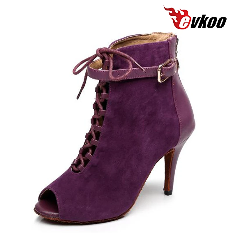  Evkoodance New Style Purple Nubuck And Black Nubuck 8.5 cm Heel Height Professional Ballroom Latin 