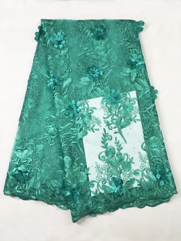 

French Bead Lace Fabric Green 2018 Latest African Mesh Tulle Lace Fabric 5Y Nigerian Guipure Lace Fabric High Quality