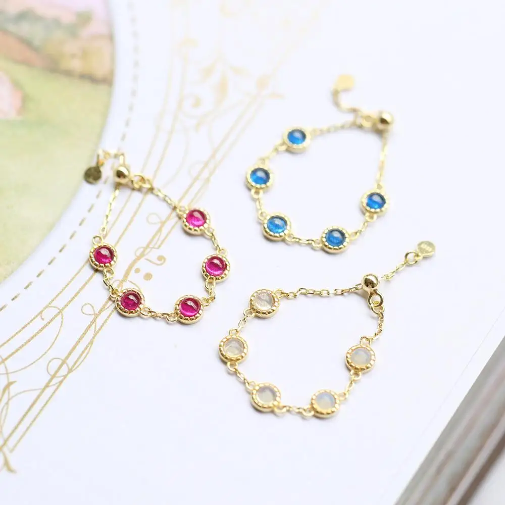 

Delicate Chic pure s925 silver ruby/sapphire/opal natural stone gold charms adjust chain rings women fashion Midi rings jewelry