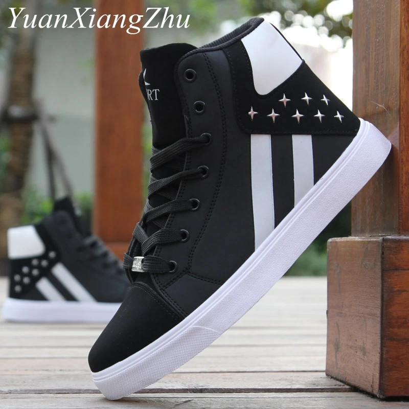 Tanie Modne męskie buty zimowe buty męskie hip hopowe wysokie buty pomocnicze sznurowane skórzane buty na co dzień wygodne męskie buty Superstar dla dorosłych