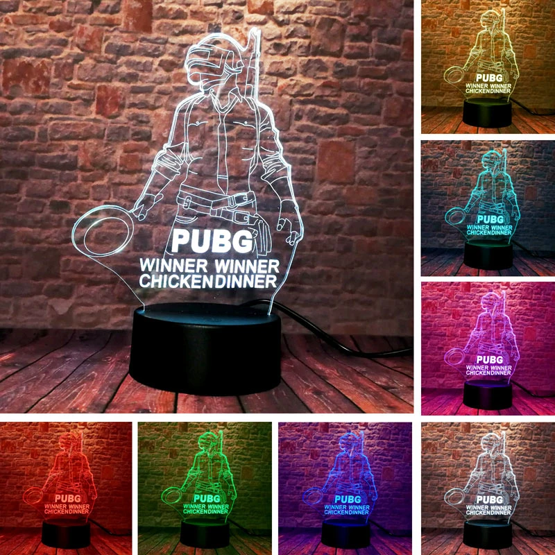 PUBG figura 3D ilusión LED luz nocturna 7 cambio colorido luz Flash lámpara  de escritorio juego modelo Juguetes|Figuras de acción| - AliExpress