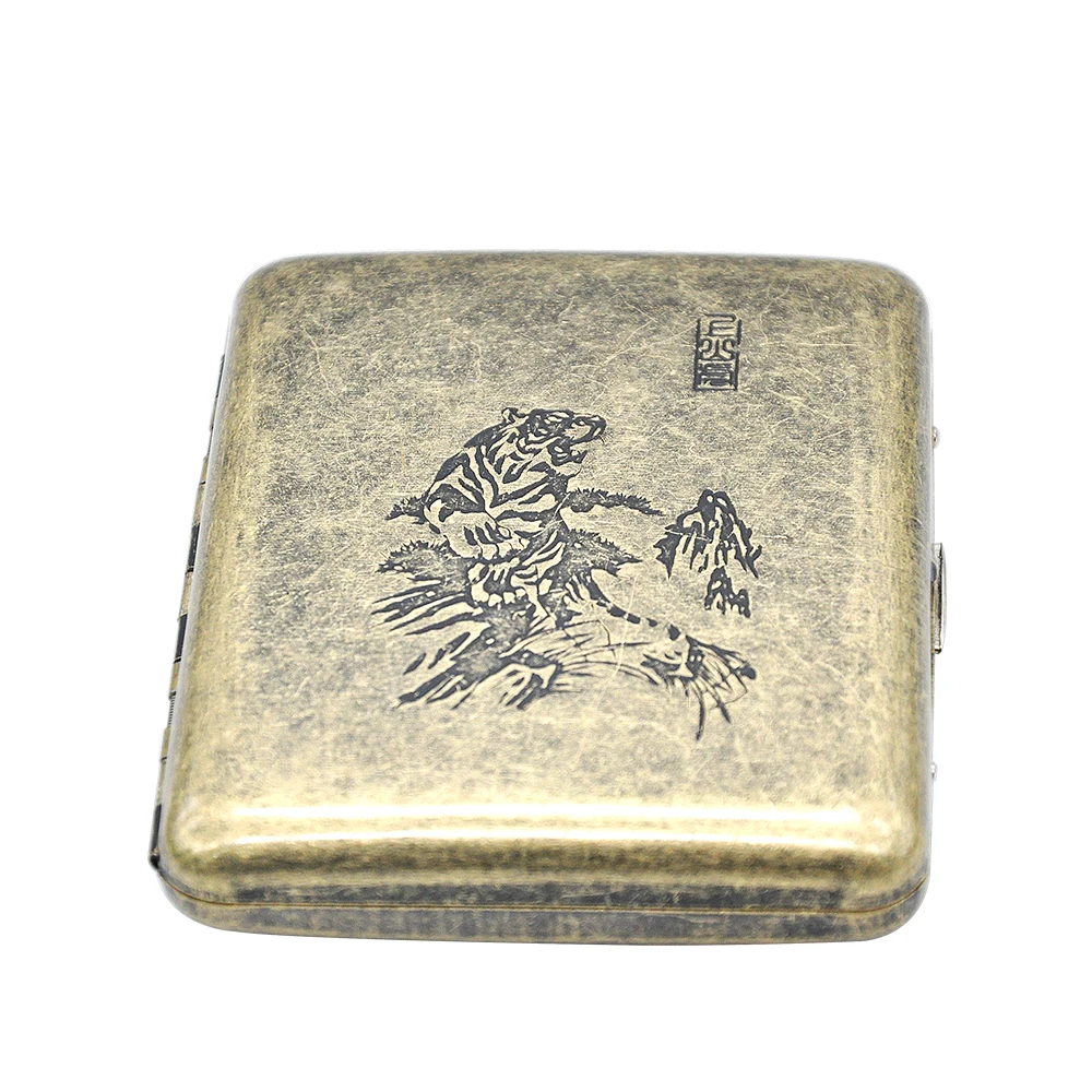  1X Retro Bronze Metal Cigarette Case (90mm*70mm) Can Holding 16 Regular Size Cigarettes (85mm*8mm) 