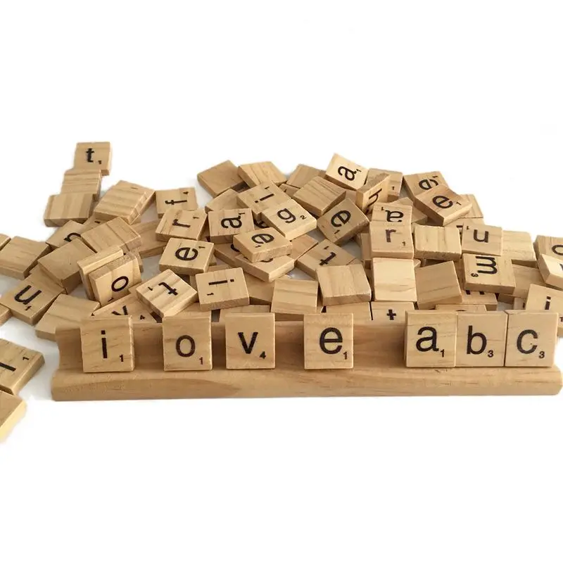 

100 Wooden Alphabet Scrabble Tiles Black Letters & Numbers For Crafts Wood