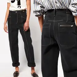 2019 весна лето новые женские черные широкие брюки свободные с высокой талией длинные джинсы