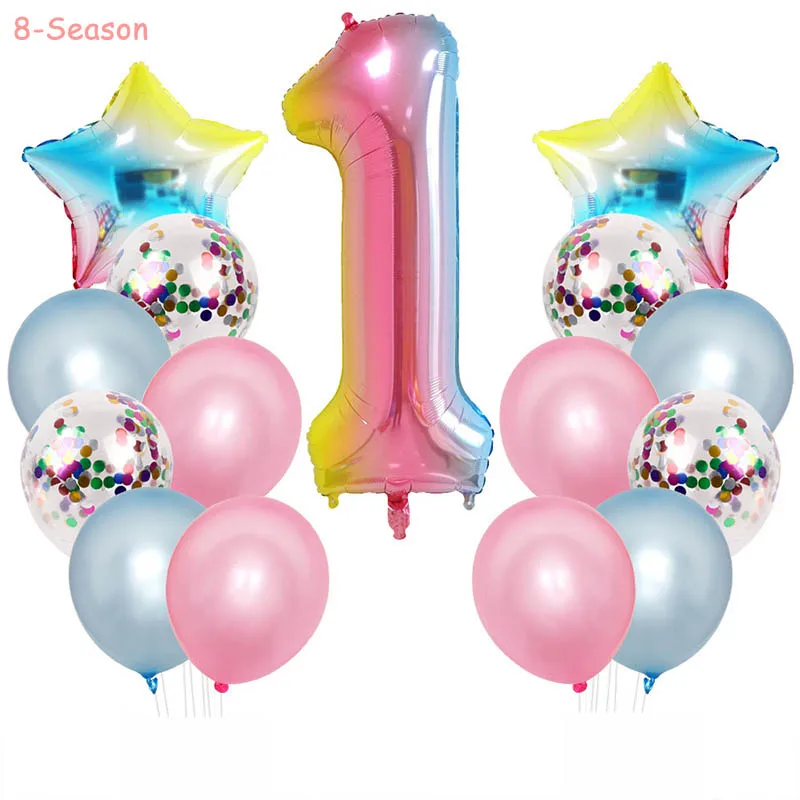 

8-Season 15pcs Gradient Number Birthday Foil Balloons Digital 1st 2nd 3rd Helium Ballons Baby Shower Decoration Birthday Party