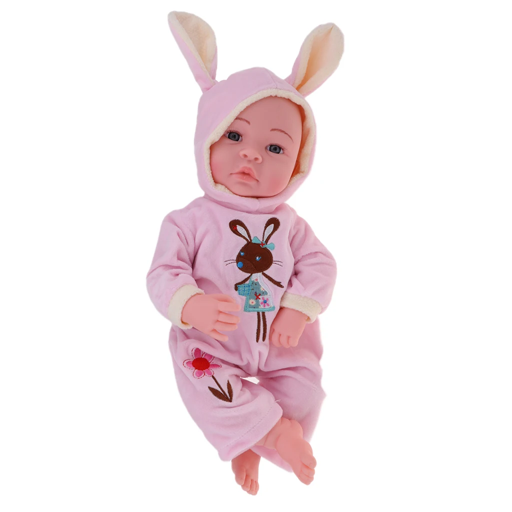 

12 -Inch Soft Body Doll Vinyl Lifelike Sound Laugh Cry Real Newborn Baby Doll for Boys and Girls Birthday Gifts (Pink Rabbit)