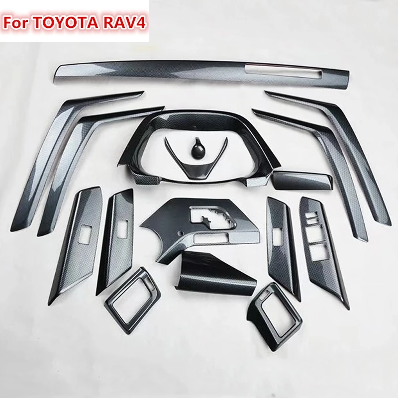 

The new 17PCS For Toyota RAV4 RAV 4 2014 ABS Carbon Fiber Paint Front Dash Board Air Vent Panel Inner Door Interior Accessories
