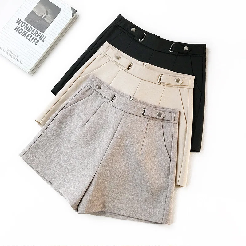 

Shorts wide leg female spring and summer new Korean version of the high waist casual metal decorative bottom