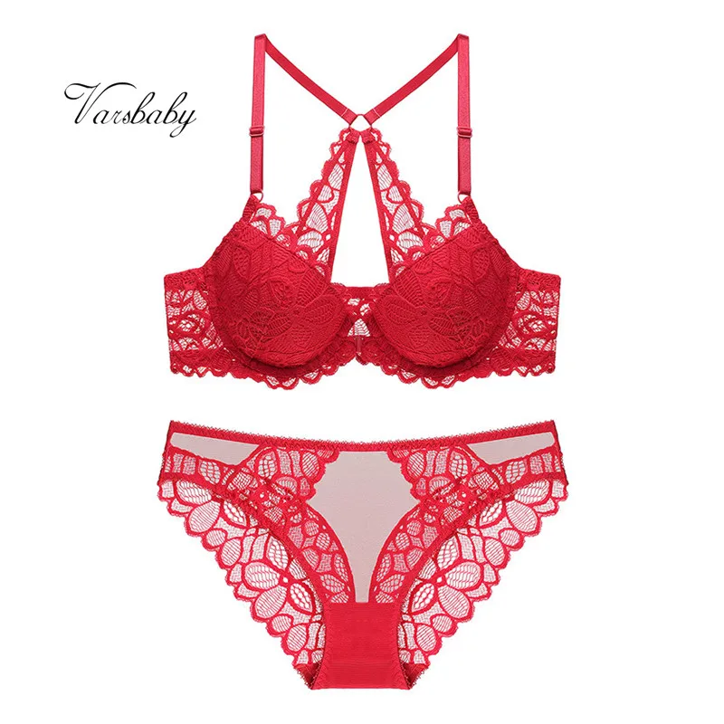

Varsbaby new sexy french style front closure bras Y-line straps floral lace push up underwear set