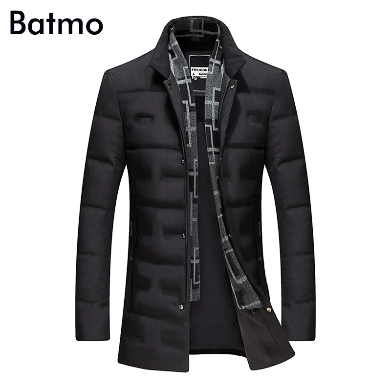

BATMO 2019 new winter high quality men's fashion Scarf collar warm down jacket parkas,80% white duck down coats men.M-3XL