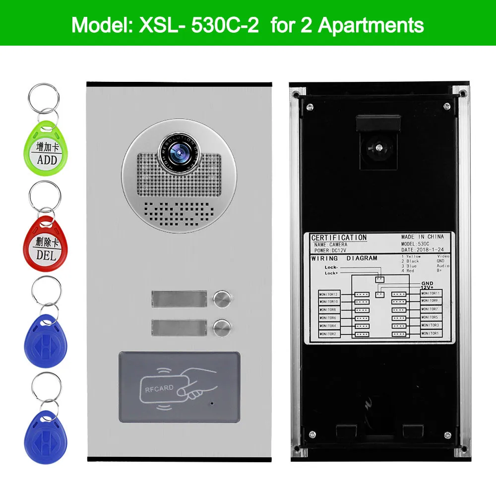 OBO руки видео-дверной звонок для Камера наружного блока радиочастотные Брелоки для ключей разблокировки для многоэтажных домов здания мульти 2/3/4/6/8 квартир - Цвет: For 2 Apartments
