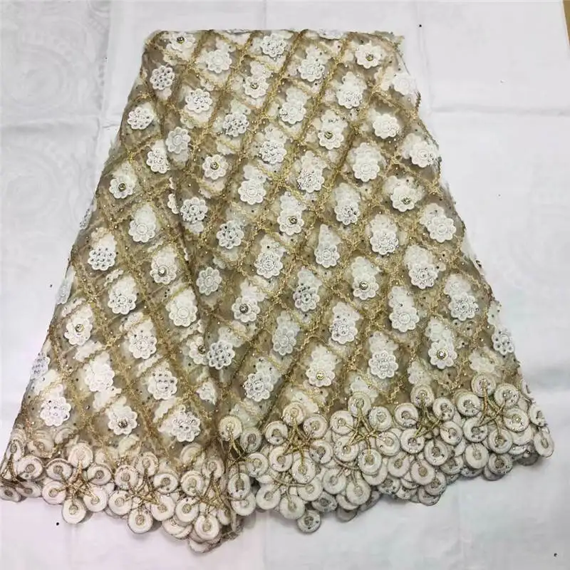 

MW!Latest African Lace Fabric 2018 High Quality Lace Embroidery French Mesh With Beads Nigerian Lace Fabrics Material ! P32213