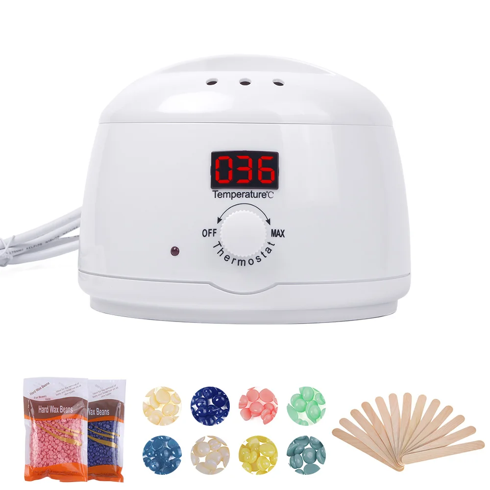 

foreverlily 200g Hard Wax Beans Epilator LCD Wax Heater Kit with 25pcs Wooden Sticks Wax Kit Hair Removal for Face Bikini Beauty
