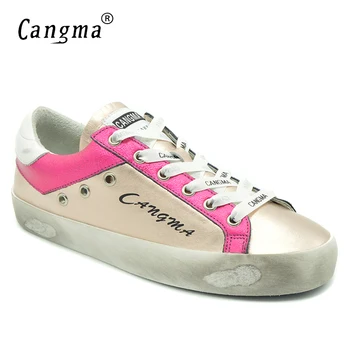 

CANGMA Women Sneakers Shoes Breathable Patent Leather Retro Golden Casual Shoes Woman Handmade Fashion Girl Gold Adult Footwear