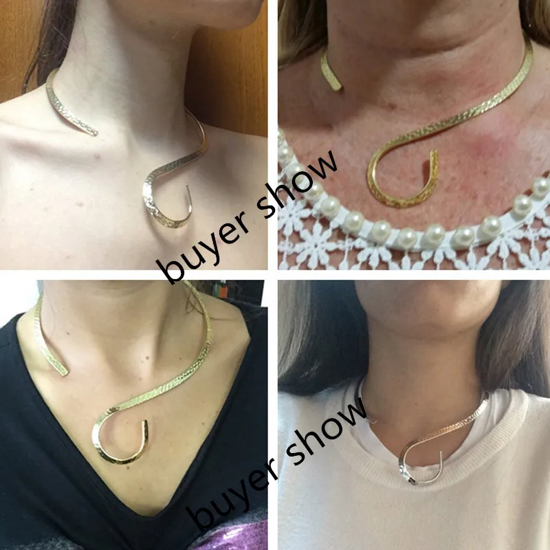 Women Jewelry Metal Choker Necklace Big Fashion Punk Choker Necklaces Metal Torques Choker Women Bib Collar Statement Necklaces