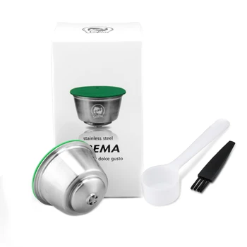 

Stainless Steel Reusable Coffee Capsule with brush scoop Coffee Tamper Refillable Cup Filter for Nescafe Dolce Gusto Machines