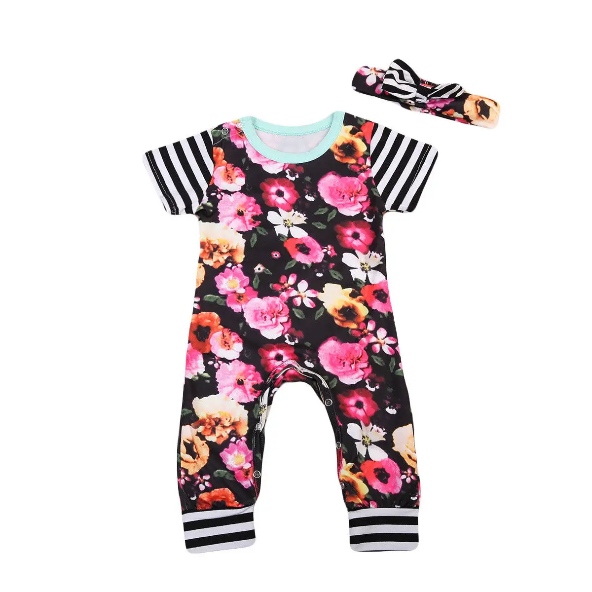 2Pcs Toddler Baby Girls Clothes Romper Jumpsuit Headband Outfits Set