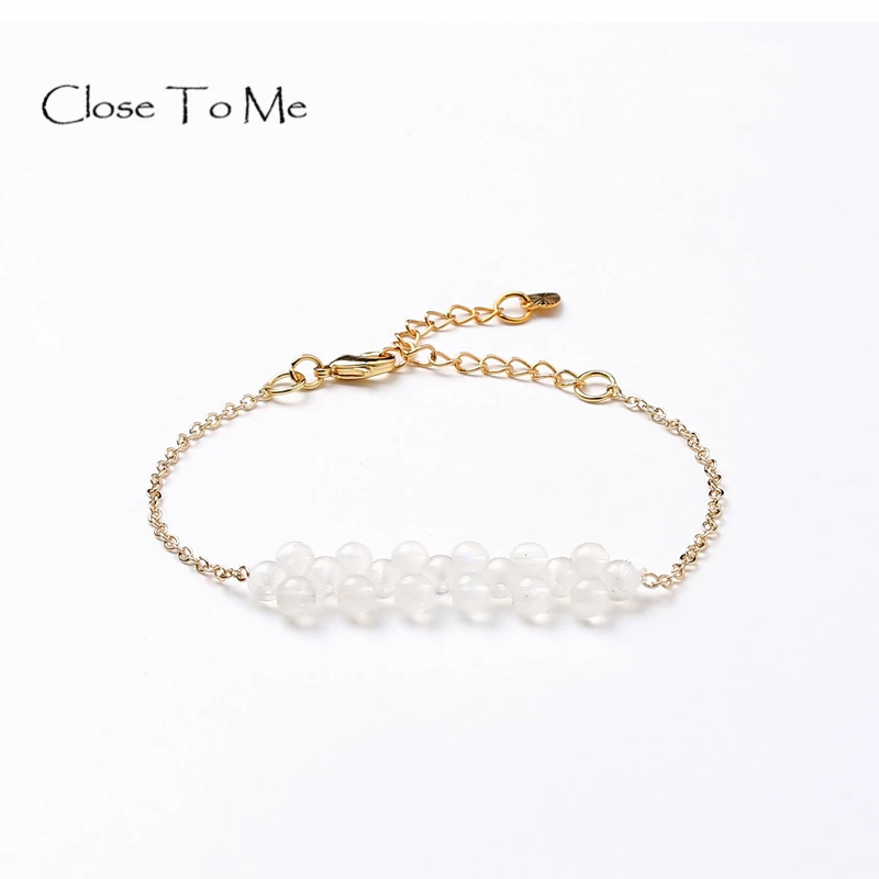 

Close To Me Real 925 Sterling Silver Natural Moonstone Simple Fashion Handmade Fine Jewelry Advanced Luxury Bracelets for Women