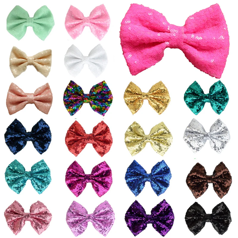 

Large 5 inch baby sequin bows for girl headbands,handmade bow without clip,big bow for baby girl clothes hair accessories