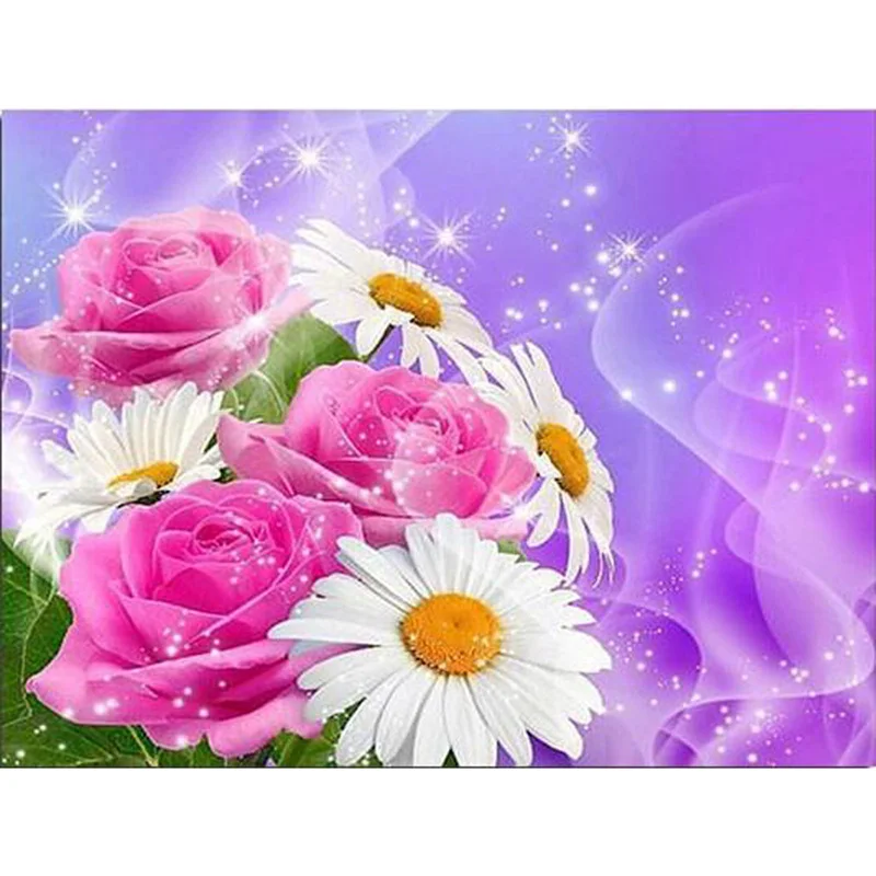 Розы и ромашки алмаз живописи цветок круглый Мозаика из пайеток Алмазная вышивка хризантемы полный алмазов значок mozaki RD0210