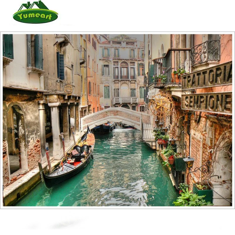 

3D DIY FULL Diamond Mosaic Cross Stitch Kits Diamond Painting Venice Street Diamond Embroidery Unfinish Decorative Wall Stickers