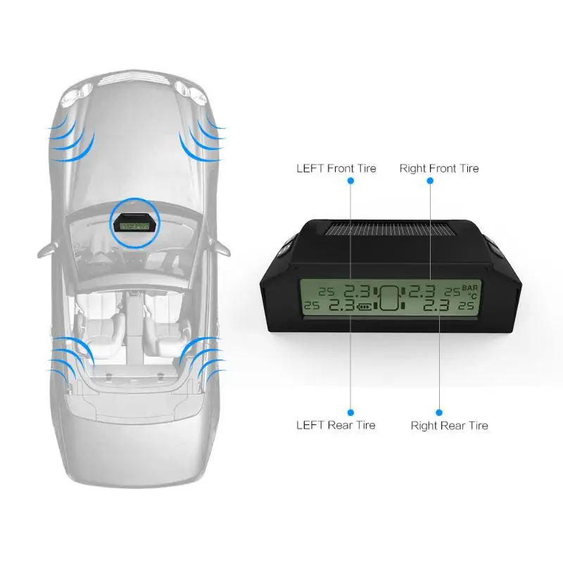 CARCHET Car Auto TPMS Tire Pressure Monitoring System Wireless 4 Sensors Solar Energy