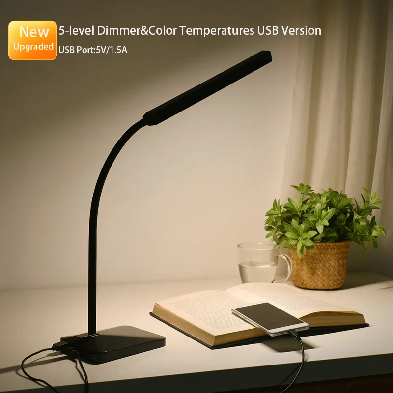 Vente Col de cygne LED Lampe de Bureau 12 W USB Lampe de Table Lampe de Lecture Lampe De bureau avec 5 V 1.5A USB Port de Charge, Touch Control, 5 Couleur Modes