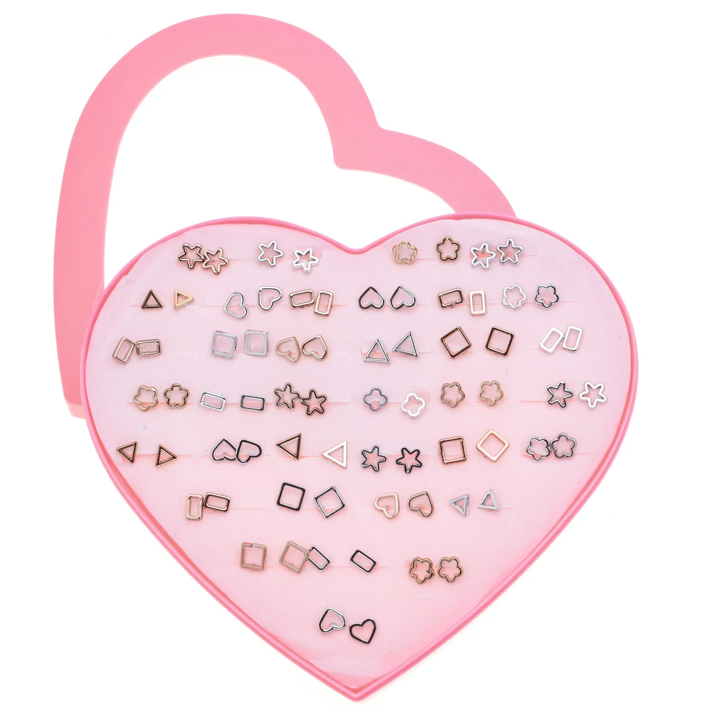 SLZBCY/мини 36 пар серег-гвоздики, набор для девочек, Маленькие Геометрические сердца, звезды, милые серьги для вечеринки, дня рождения, модные украшения, подарок