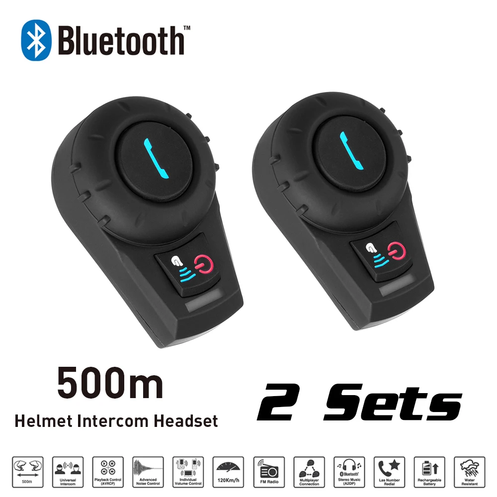 Motorcycle Interphone 2 Sets 500M BT Bluetooth FM Radio Motorcycle Helmet Intercom Headset intercomunicador for Phone