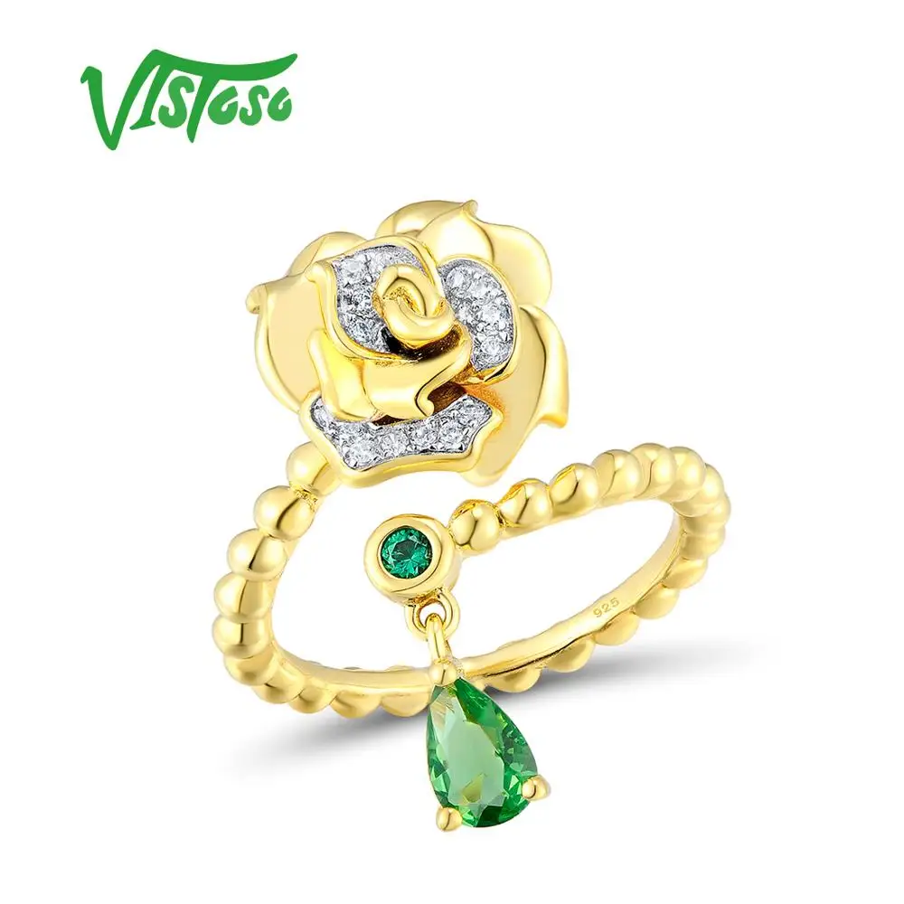 

VISTOSO Ring Women Fine Jewelry Rings Green Spinels White CZ Stones Ring Female 925 Sterling Silver Rings Lord Of The Rings Gife