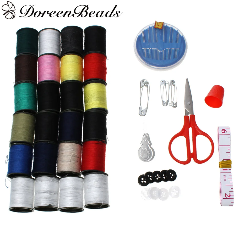 DoreenBeads Sewing Kit Thread Threader Needle Tape Storage Box Measure