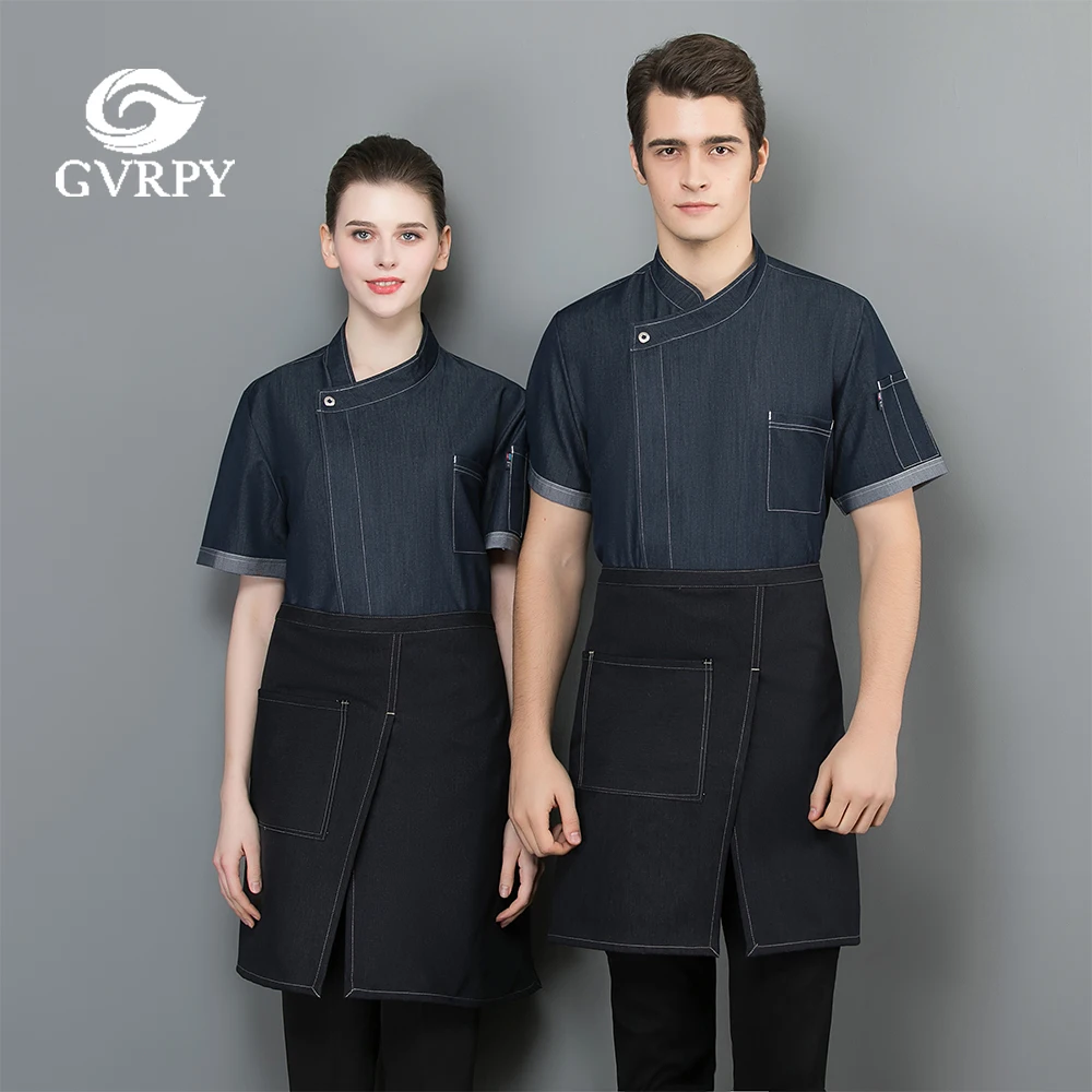 

Summer High Quality Shirt Short Sleeve Thin Denim Chef Coat Restaurant Hotel Kitchen Cooking Work Uniform Cafe Waiter Workwear