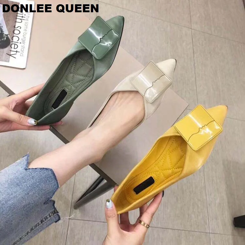 

DONLEE QUEEN Pointed Toe Ballet Flats Shoes Women Foldable Ladies New Summer Fashion Dress Ballerinas Female Square Buckle Shoes