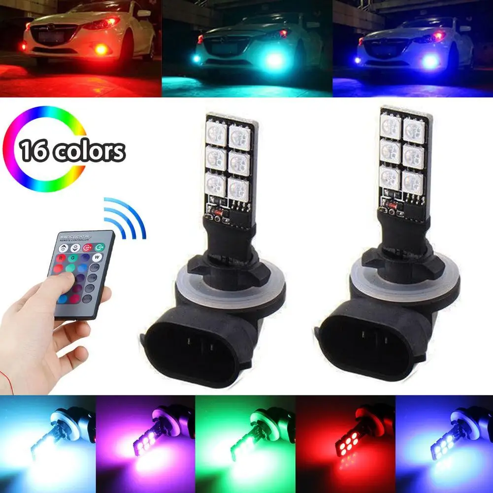 

Auto Car Headlight RGB LED 880 881 5050 LED 12 SMD RGB Fog Light Head Lamp Bulb With Remote Control Car Styling