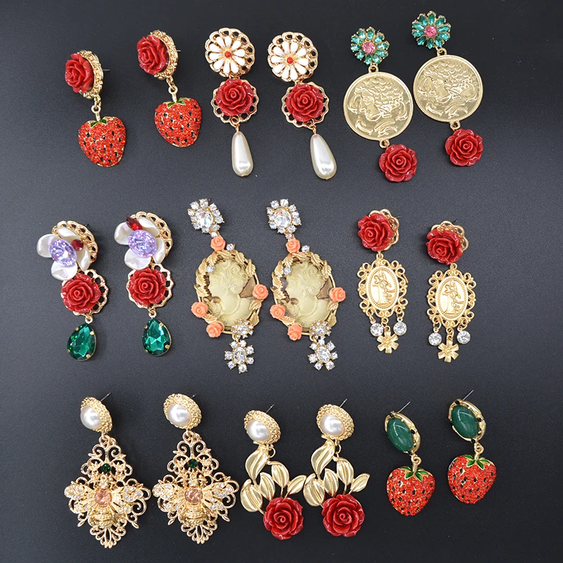 

New Arrival Fashion Brand Vintage Drop Earring Jewelry Baroque Wind Rose Flower Branch Dangle Earrings for Women