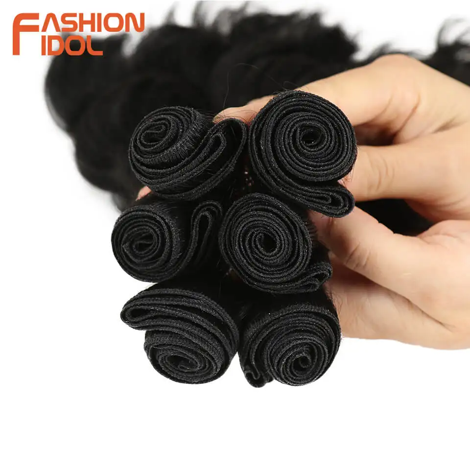  FASHION IDOL Synthetic Hair Loose Wave Bundles Hair Weave Bundles 6 Pieces 12 Inch Natural Color Ha