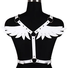 Witte Vleugels Lederen Harnas Cage Bra Sexy Lingerie Riem Fetish Punk Gothic Body Bondage Passen Tops Dance Club Rave Voor womens