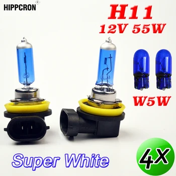 

Hippcron 2 PCS 12V 55W H11 Halogen Bulb + 2 PCS 501 194 W5W T10 Natural Blue Glass Xenon Dark Blue Car HeadLight Lamp